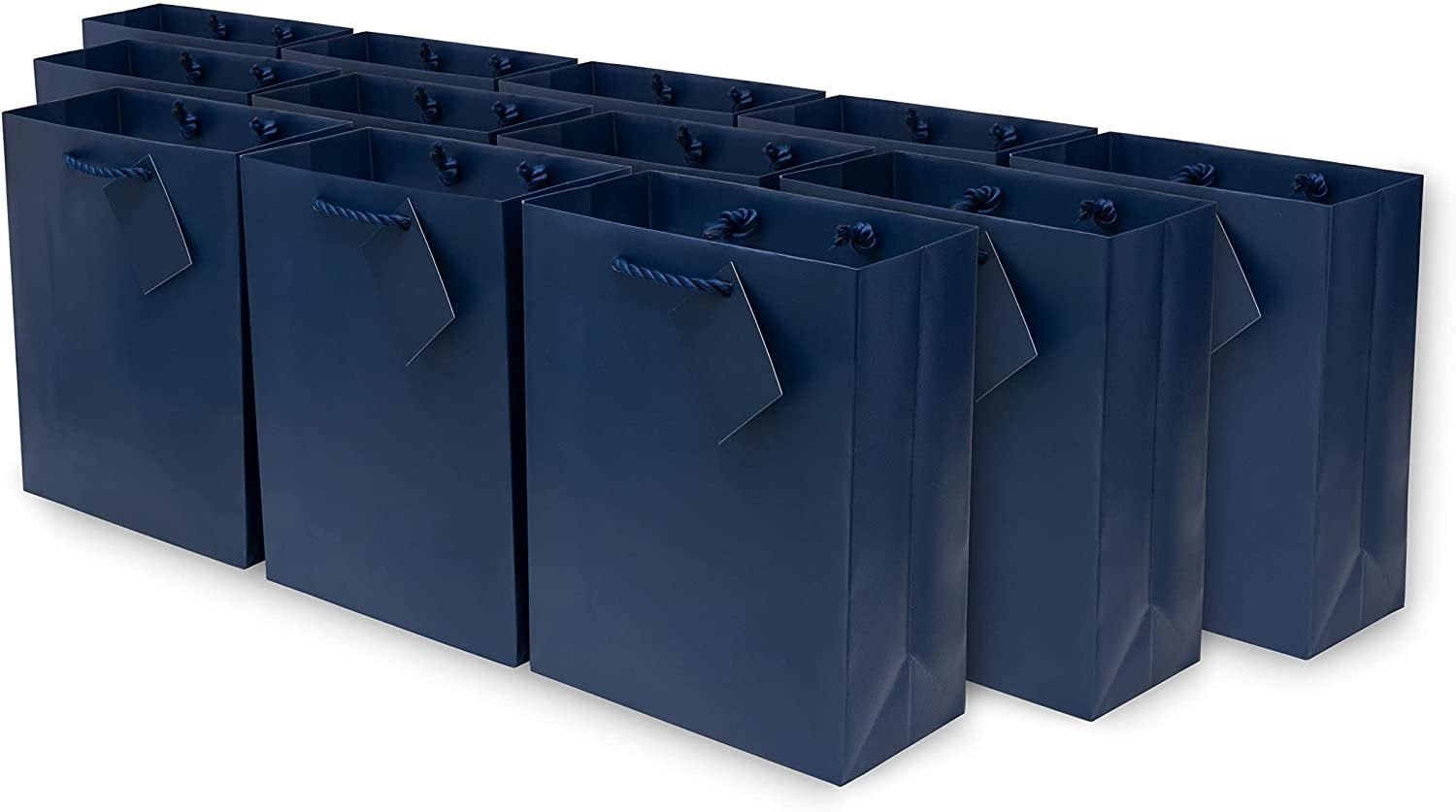 OccasionAll Medium Blue Navy Paper Gift Bags with Rope Handles for All