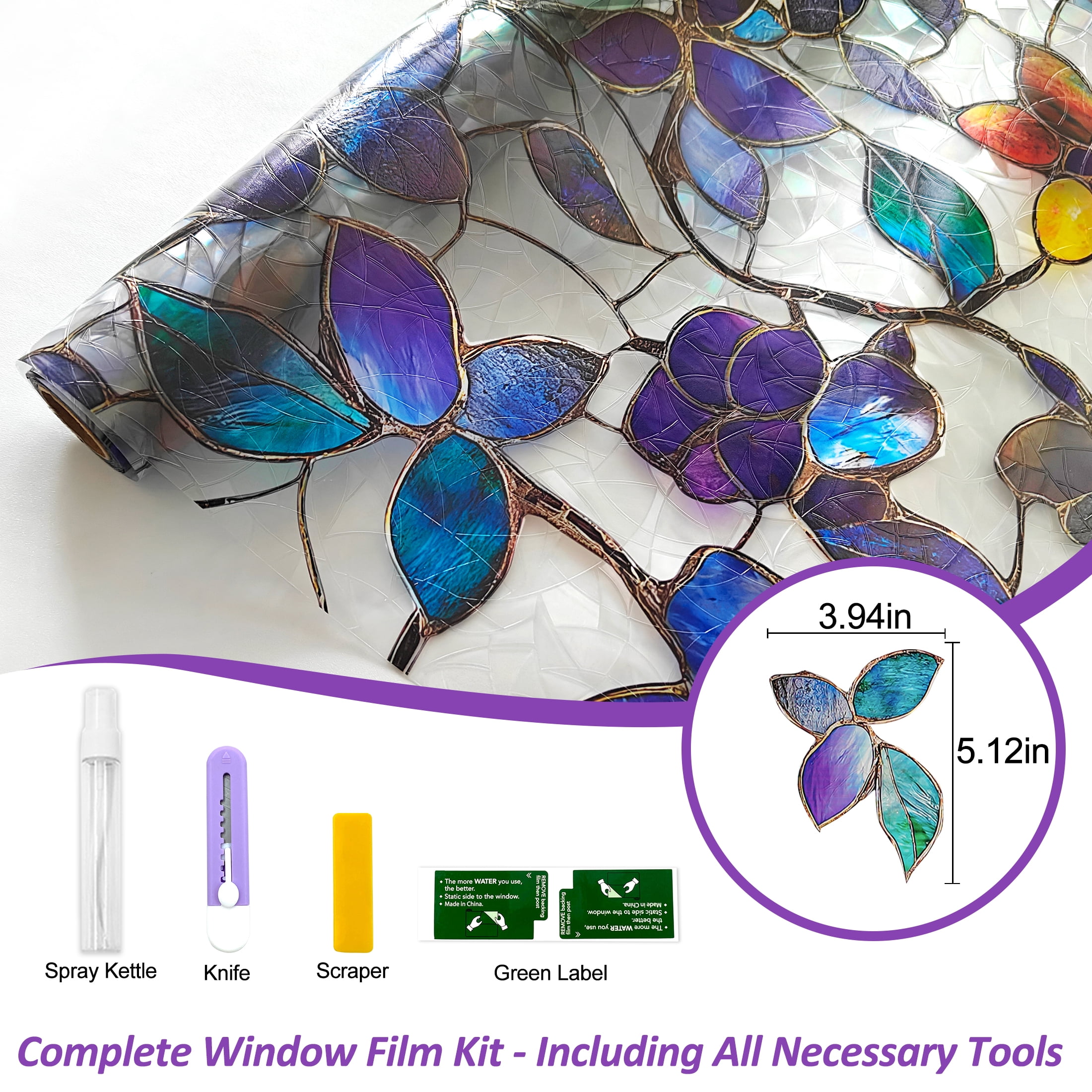 Countewol Window Privacy Film with Installation Tools Home Decorative Colored Glass Window Stickers Reusable electrostatic Rainbow Stickers