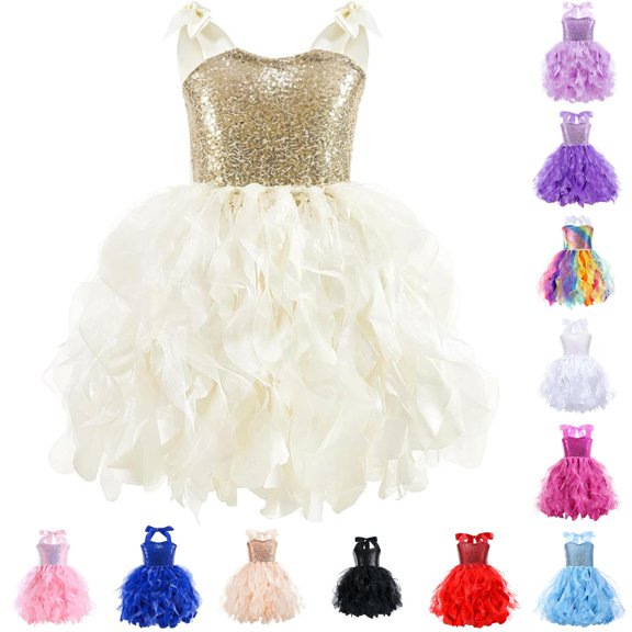 JCCXIN Toddler Kid Girls Dress Dresses Party Tulle Tutu Birthday Pleated Ball Gown Sparking Sequins Solid Color Spaghetti Strap V-Neck Casual Summer Daily Wear Cute Sundress,Beige,8-10 Years