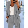 thumbnail image 3 of Women 2 Piece Outfits Plus Size Business Casual Long Sleeves Lapel Top Straight Leg Pants Suits Grey M, 3 of 5