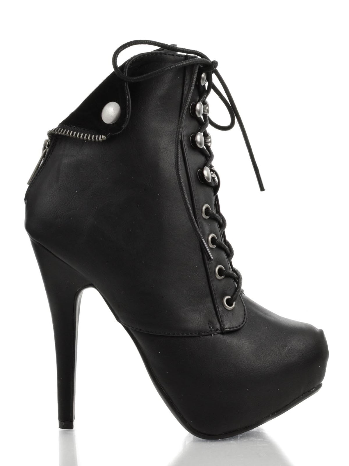 Ericka62 by Bamboo, High Stiletto Heel Lace Up Ankle Bootie w Folded ...