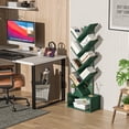 thumbnail image 5 of 8-Tier Zigzag Tree Bookshelf with Open Storage Base, Space-Saving Vertical Bookcase, Dark Green, 5 of 9