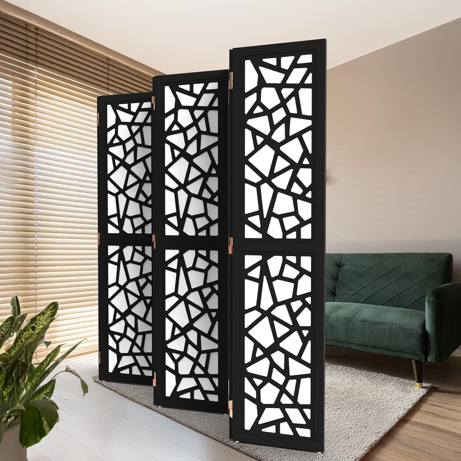VINGLI 70'' H Room Divider, Non-Woven Fabric Privacy Screen, Indoor Partition Wall Dividers, Freestanding Hinged Space Separator with Modern Unique Pattern