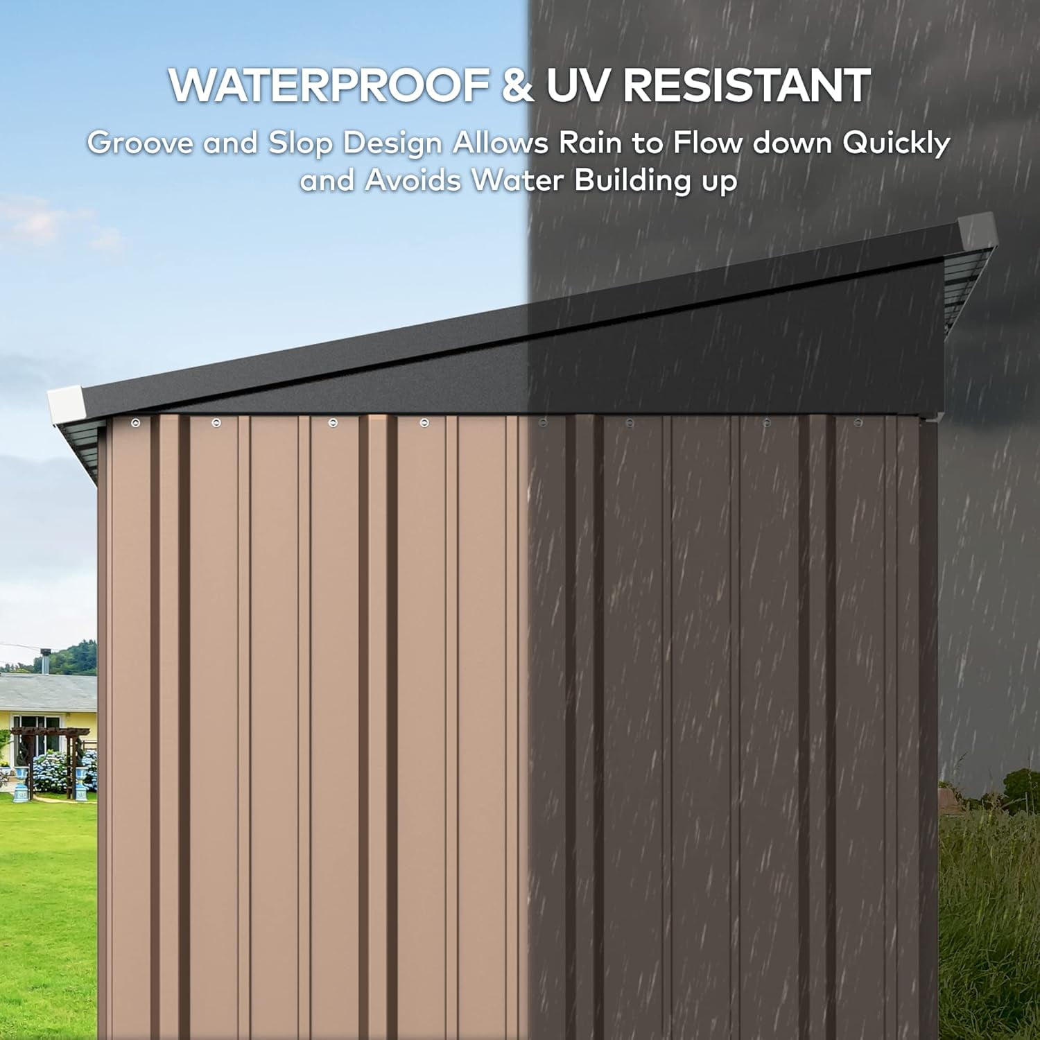 Lofka Outdoor Storage Shed,5'x 3' Metal Garden Shed with Single Lockable Door, All-Weather Galvanized Steel, Compact Space Saver for Garden Tools| Patio,  Brown(Cobertizo de almacenamiento)