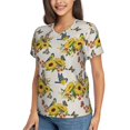 thumbnail image 2 of Honeii Bird Sunflowers Print Women's Classic V-Neck T-Shirt,Womens Fashion Tops,Stylish Everyday Top for Women, Casual Summer Spring Outfits Clothes-Medium, 2 of 5