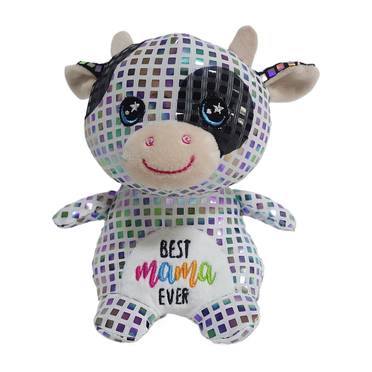 Way To Celebrate Mother's Day Plush Disco Fabric Cow Sliver,6.5inch Height,for 3 years and up