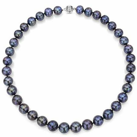 Ultra-Luster 7-8mm Black Genuine Cultured Freshwater Pearl 18 Necklace and Sterling Silver Ball Clasp