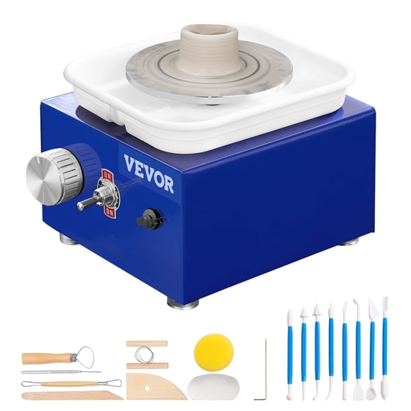 VEVOR Mini Pottery Wheel, 2 Turntables 2.6in / 3.9in Ceramic Wheel Forming Machine, Adjustable 0-300RPM Speed ABS Detachable Basin, Sculpting Tools Apron Accessory Kit for Work Art Craft DIY