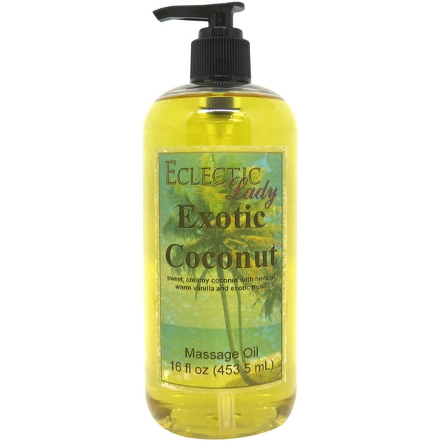 Exotic Coconut Massage Oil by Eclectic Lady, 16 oz, Sweet Almond Oil and Jojoba Oil
