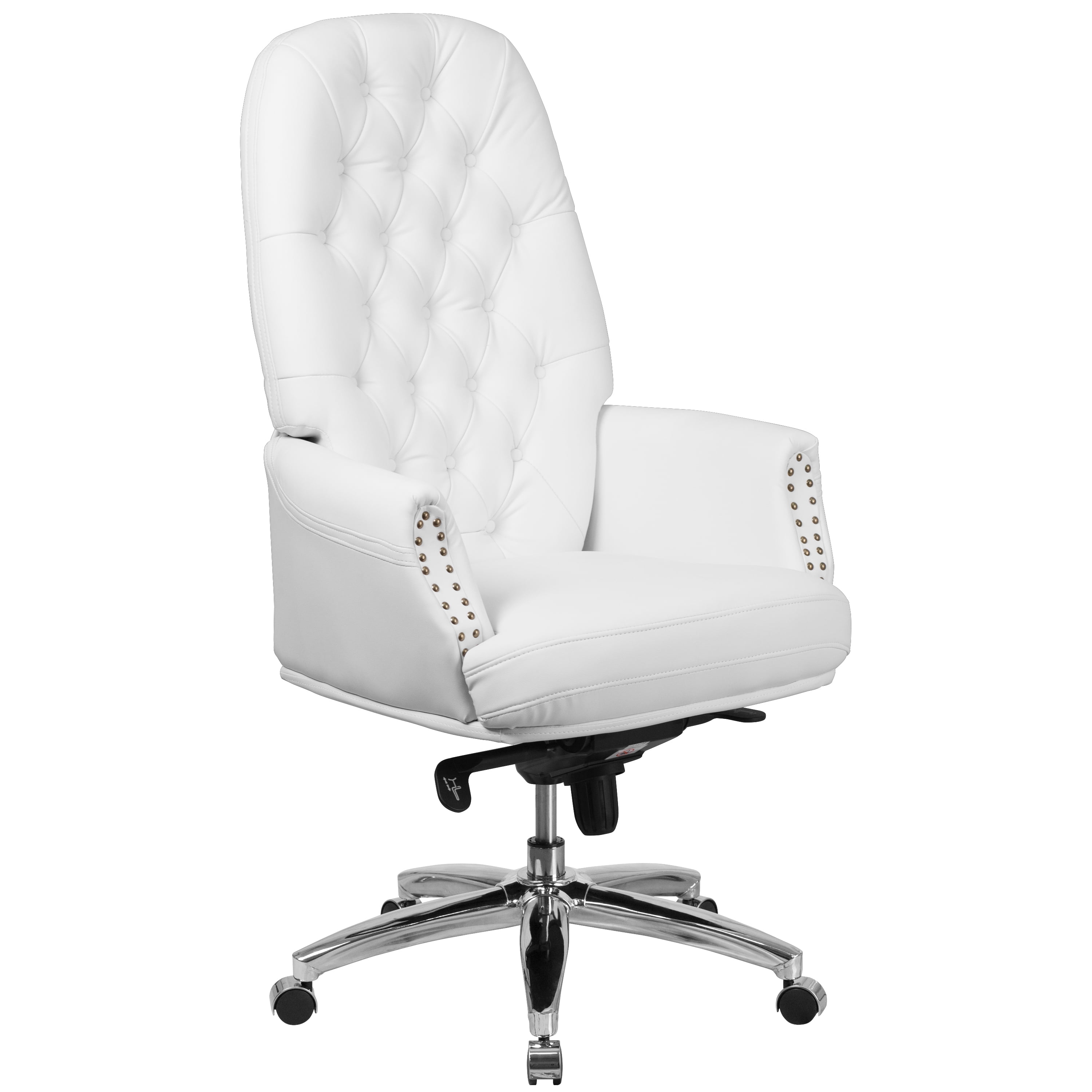 Merrick Lane White Faux Leather Office Chair with Ergonomic Lumbar Support and Button Tufted High-Back Design