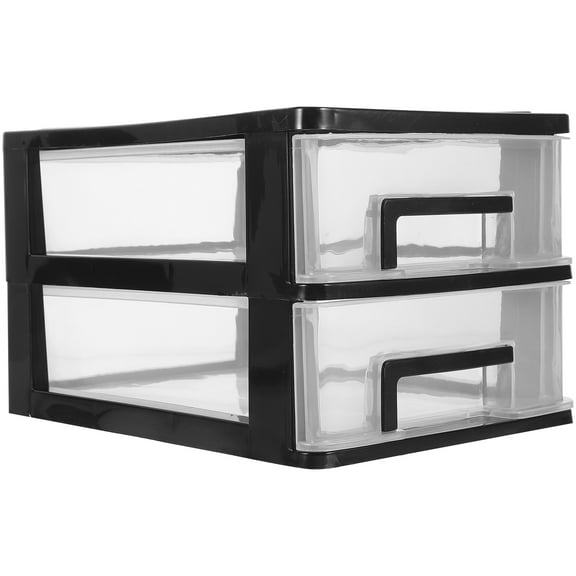 Plastic Storage Drawers 2 Drawer Desktop Organizer, Clear Plastic Desk Storage Box Makeup Organizer Desk Organizer Office Supplies, Black Stackable Storage Drawers