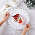 thumbnail image 3 of BESTVIP 100PCS Silver Plastic Plates, 10.25 Inch Disposable Dinner Plate Party with Silver Rim, Heavy Duty Disposable Plastic Plates for Party, Wedding and Birthday, 3 of 6