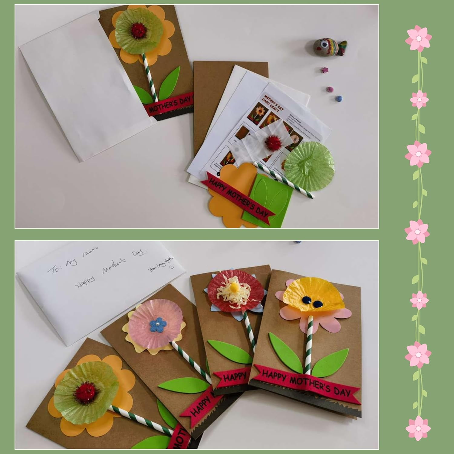 4E's Novelty 12 Pack DIY Mother's Day Card Craft Kit for Kids - Flower Greeting Card Making Set
