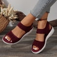 thumbnail image 3 of Walking Sandals Women Soft Cushion Low Wedge Mesh Flat Shoes Summer Comfy Indoor Outdoor Slip on Casual Shoes Wine Size 6, 3 of 8