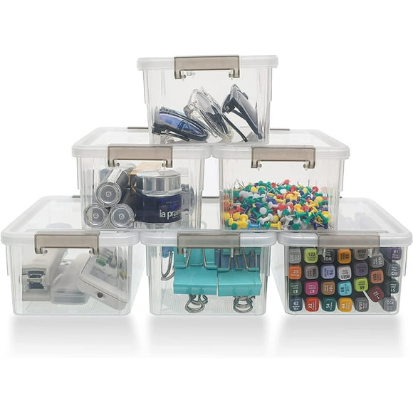 Citylife 1.3 QT 6 Packs Small Storage Bins with Lids Plastic Storage Container Stackable Storage Containers for Organizing, Clear White 1.3 QT-clear white 6 PCS