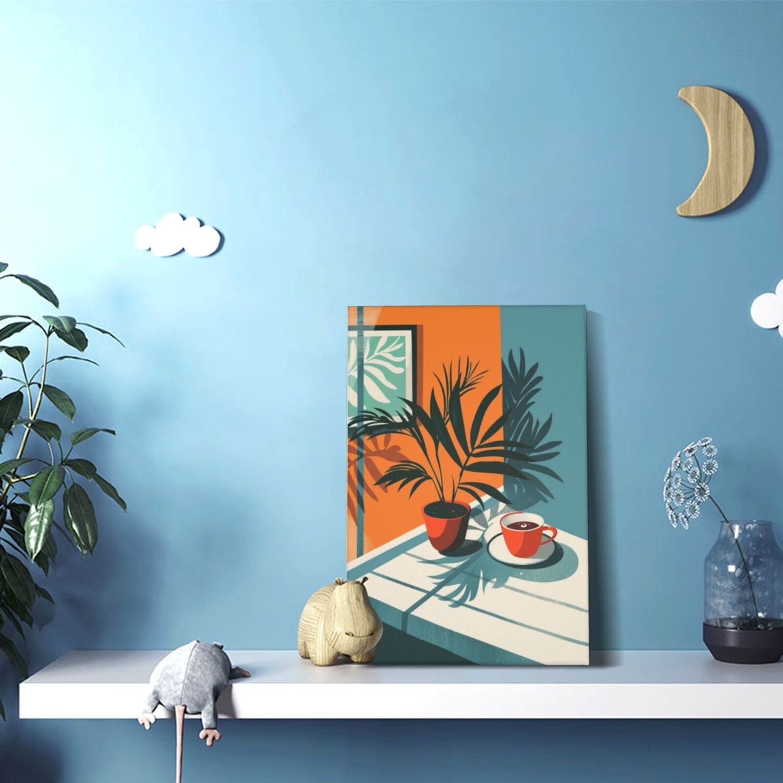 12x18 inch Frameless Canvas Painting Coffee Cup & Potted Plant,Cafes Decor Accessory,Office,Study,Cafes Wall Art Decor Paintings Canvas,Exquisite Coffee Cup & Potted Plant Decor Posters Gift