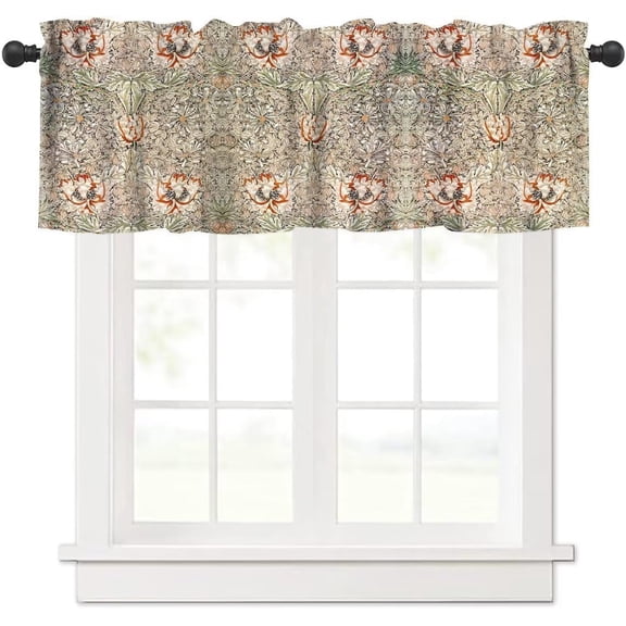 William Morris Vintage Floral Window Valance Curtain, Colorful Boho Flower Retro Botanical Plant Window Treatment Valances for Kitchen Living Room Café Décor 54''x18'', 1 Panel