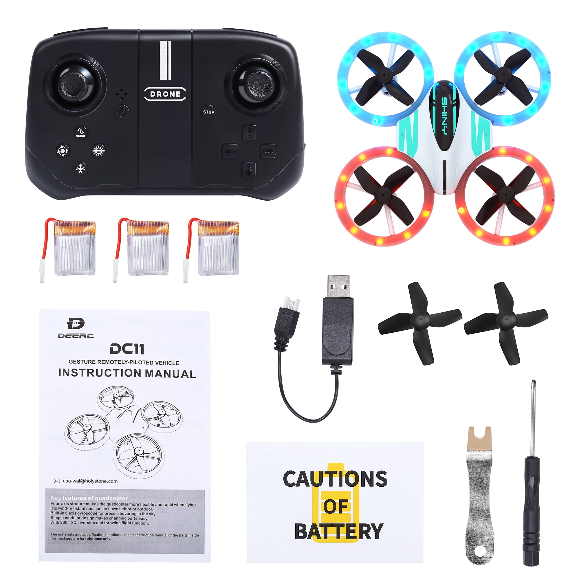 DEERC DC11 Mini Drone for Kids, RC Nano Quadcopter with LED Lights for Beginners with Altitude Hold, Demo Mode, 3 Batteries, Green