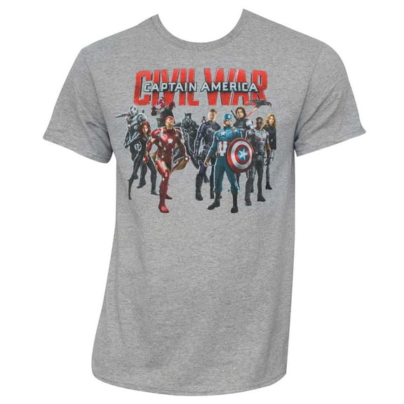 Captain America Civil War Group Shot Men's Heather Grey Shirt, Large