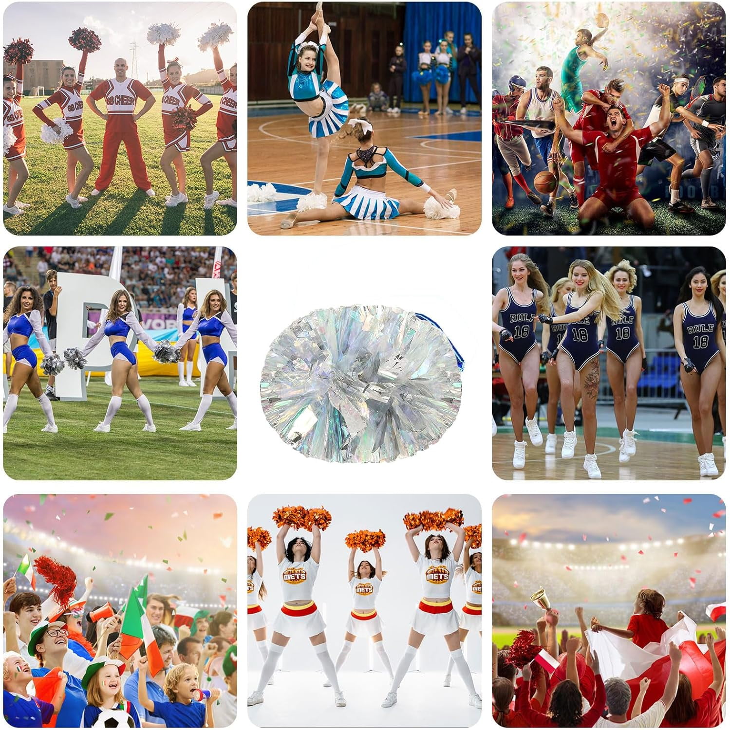 12 PCS pom poms Cheerleading,13.8inch Sports Team Spirits Cheering Squad Dance Training with Handle