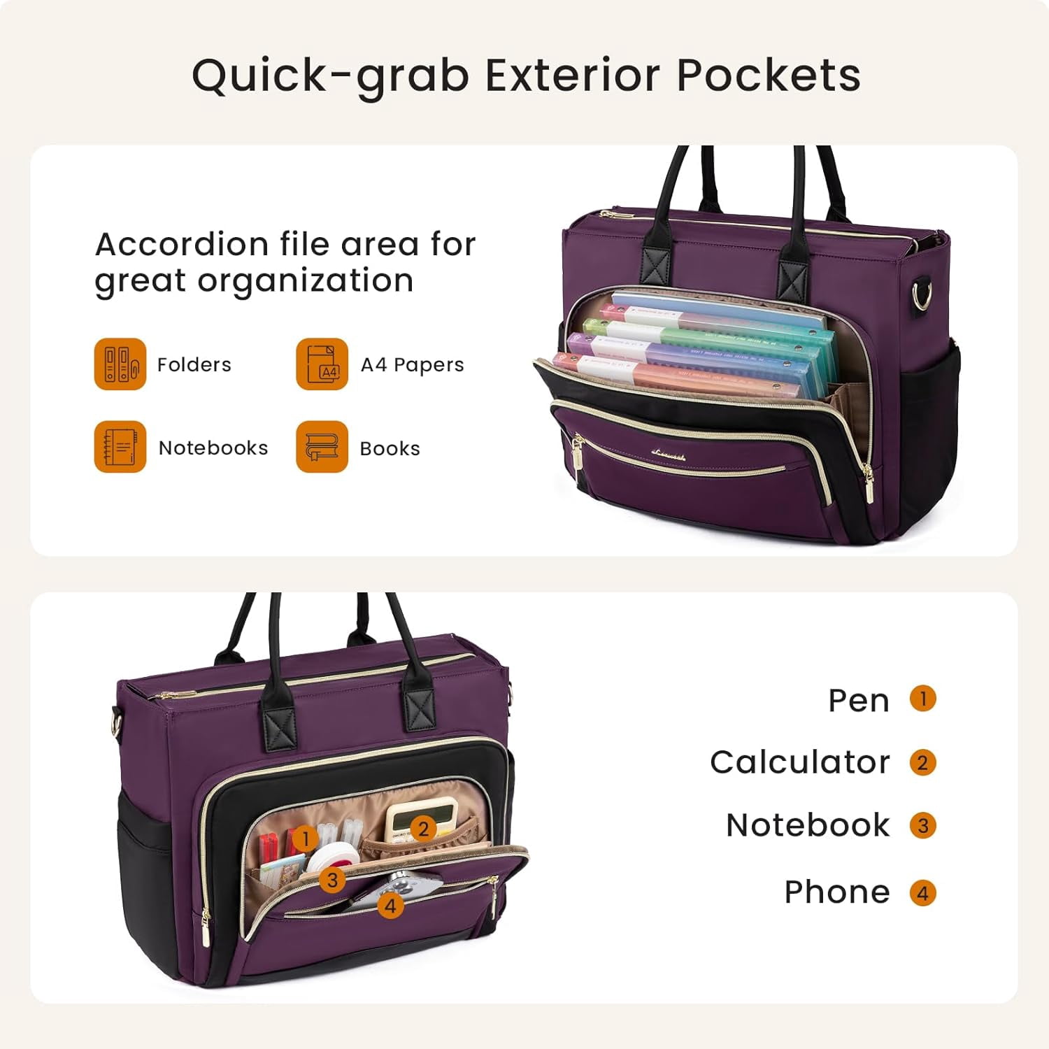LOVEVOOK Work Tote Bags for Women,Laptop Tote Bag for Women With Large Cup Holder,Teacher Nurse Bags With Accordion File Organizer Pocket,Multi-Pockets Professional Briefcase Business Purses Handbag