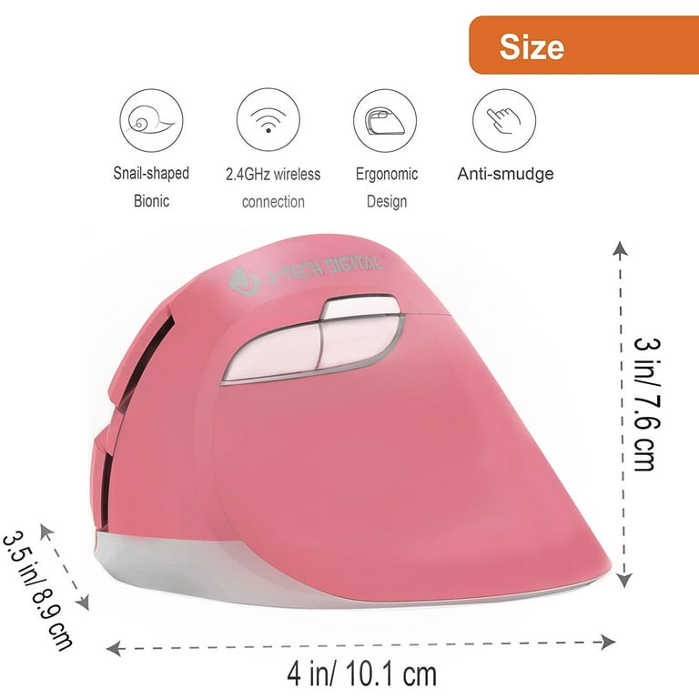 J-Tech Digital Wireless Ergonomic Vertical Mouse with Nano Transceiver, 3  DPI, Windows Mac, Pink [V628M-2.4GP]