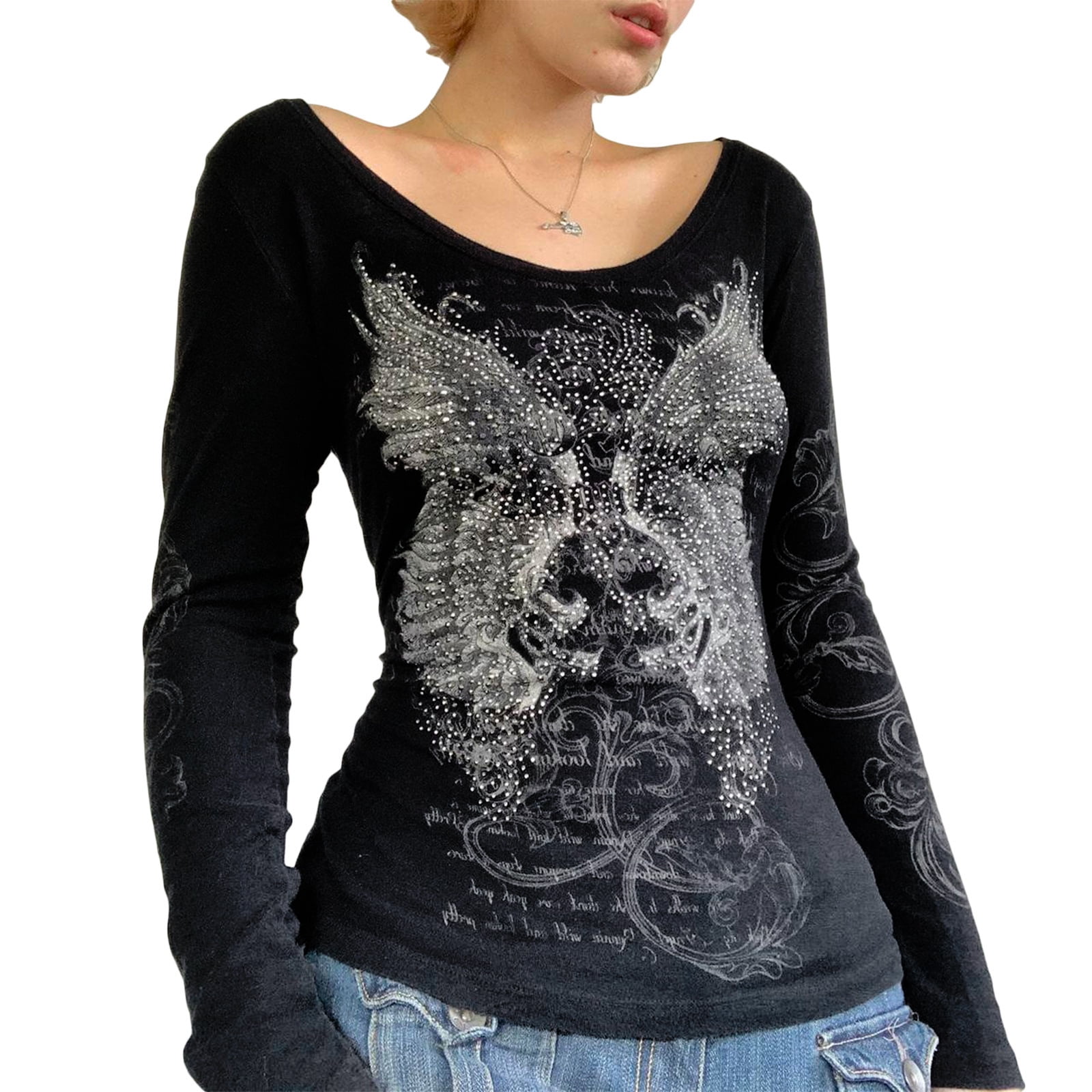 Long Sleeve Tshirts for Women Trendy Tshirt Graphic Print Blouses