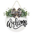 thumbnail image 1 of Door Welcome Sign Farmhouse Door Front Door Decoration Rural Green Plants Round Wooden Hanging Sign, 1 of 5