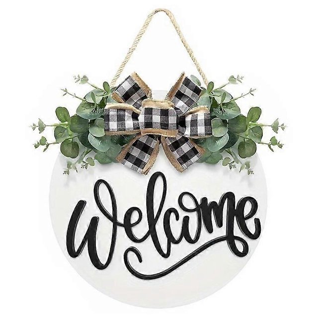 Door Welcome Sign Farmhouse Door Front Door Decoration Rural Green Plants Round Wooden Hanging Sign