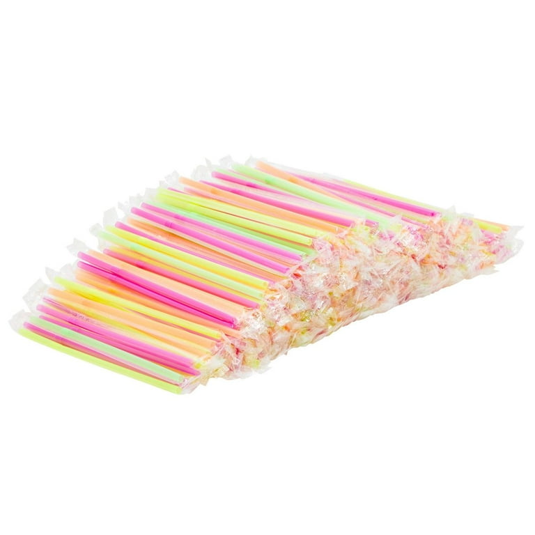 Neon Plastic Flexible Drinking Straws, Disposable Individually Wrapped (7.75 in, 500 Pieces)