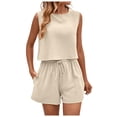 thumbnail image 1 of Conjunto de jogging de 2 piezas para mujer: camiseta sin mangas y pantalones cortos, cintura elástica, conjunto deportivo informal, 1 of 8