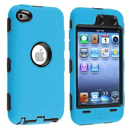 Insten Blue DELUXE COLOR BLACK 3-PIECE HARD SKIN CASE COVER For Apple iPod TOUCH 4 4G 4TH GEN