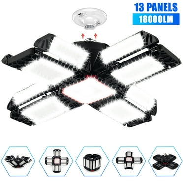2 Lampade LED Da Garage 185W 18500LM | Plafoniera Deformabile Con 6 Pannelli Regolabili + 1 Centrale, 6500K, E27/E26, Per Officina, Magazzino, Cantina