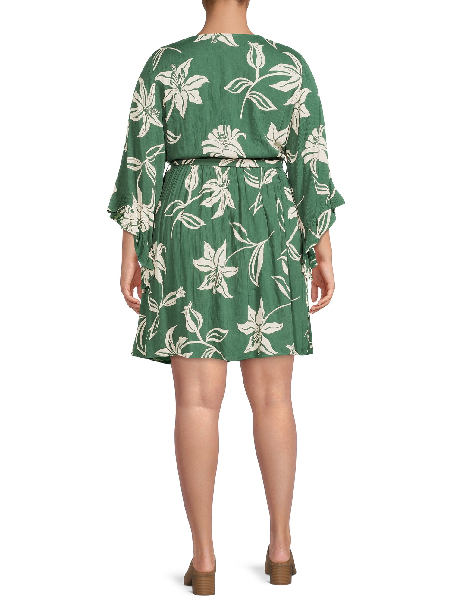 Romantic Gypsy Women's Plus Size Crochet Trim Flutter Sleeve Dress