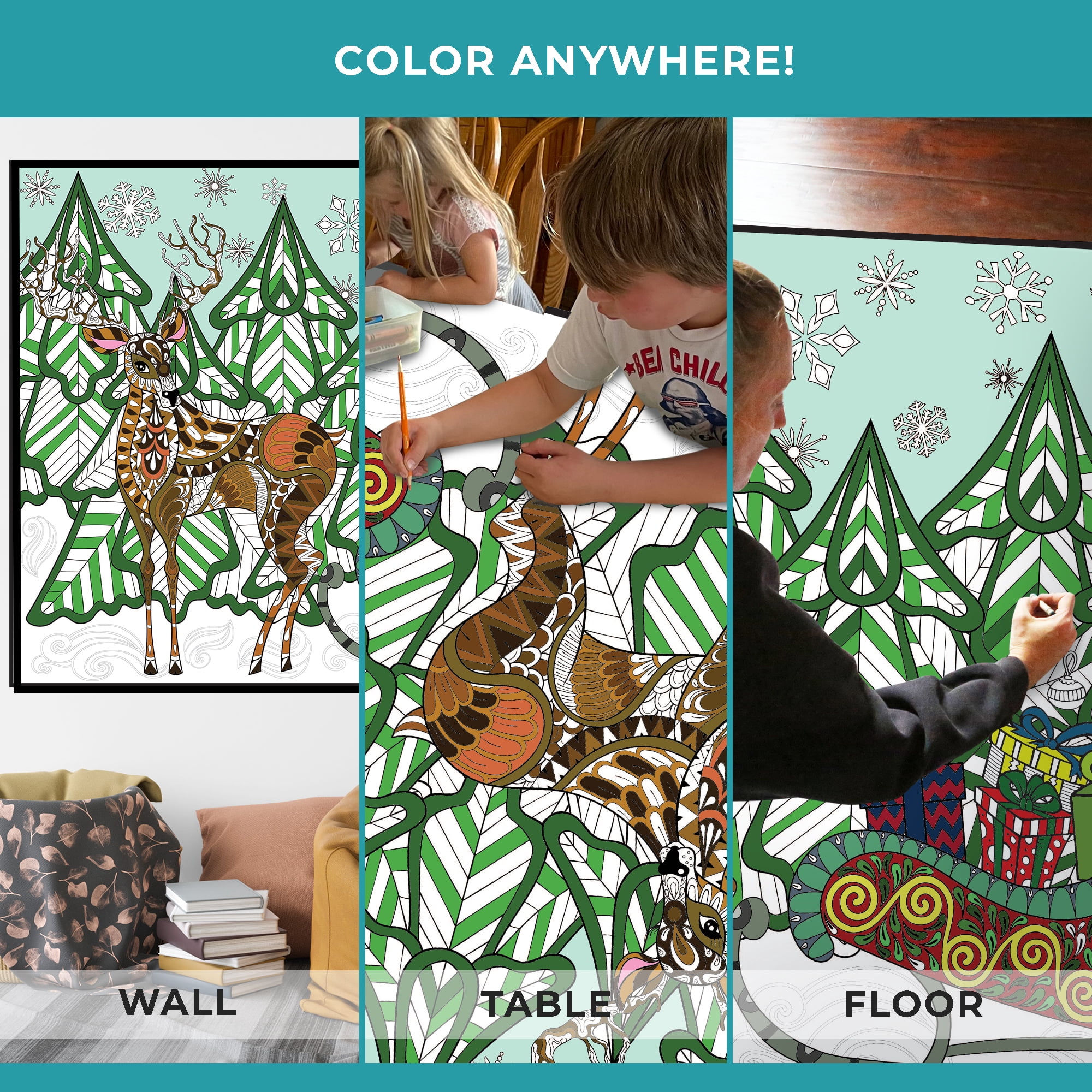 Giant Coloring Poster - Premium Jumbo Coloring Sheets for Kids & Adults with Thick Bleed-Resistant Pages, Use on Floor, Wall, or Table, Use With Alcohol Based Markers (30" x 21", Sleigh)
