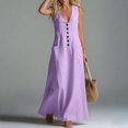thumbnail image 5 of Uscallm Women's Sleeveless V Neck Maxi Dress Button Down Flowy Solid Boho Long Dresses Casual Lightweight Beach Vacation Summer Sundress, Purple M, 5 of 7