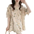 thumbnail image 1 of Conjunto de pijama con botones, pijama de manga corta para mujer, pijama de manga corta, ropa de dormir con mangas abullonadas, alta capacidad, 1 of 9