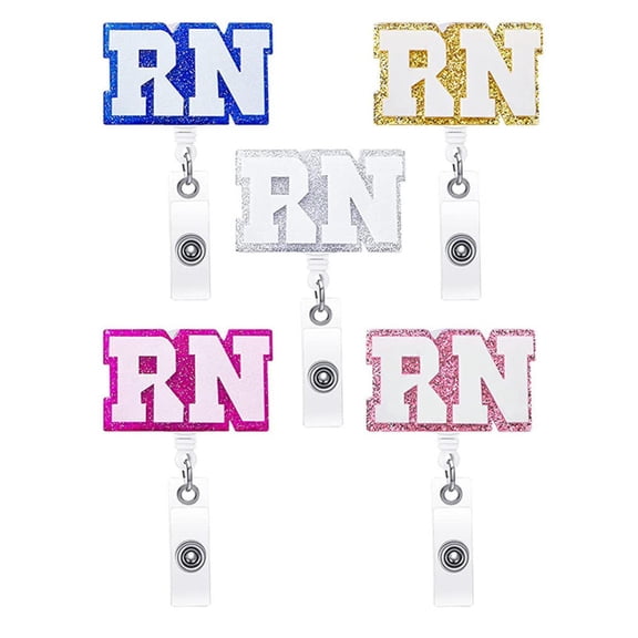 5PCS Glitter Acrylic RN Badge Reel Retractable ID Badge Holder with 360° Rotatable Clip Nurse Gift for Medical Workers