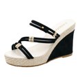 thumbnail image 7 of Rokment Womens Sparkling Rhinestones Wedge Heels Slides Sandals with Convertible Back Strap Stylish Simple Espadrilles Platform Chunky Heeled Slip on Dressy Slippers for Ladies Black Size 6, 7 of 7