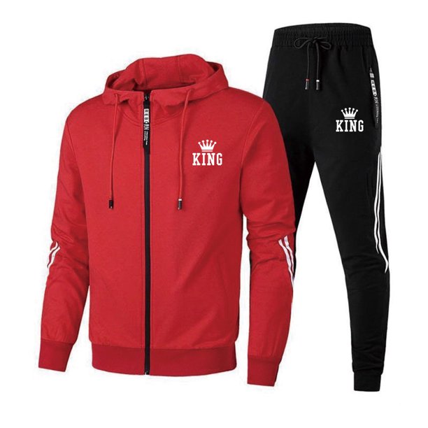 Chándal con cremallera de otoño para hombre, chaqueta con estampado King y pantalones ajustados, conjunto de sudadera con capucha informal de moda, traje para correr a diario