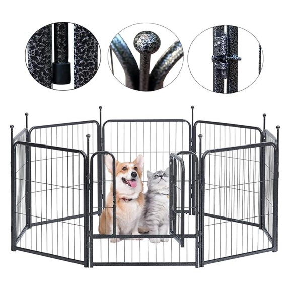 Dog Playpen,24/32/40 Inch Height in Heavy Duty,Folding Indoor Outdoor Dog Exercise Fence, Portable Pet Playpen with Door for Large Medium Dogs - Silver Gray (8 Panels, 24 inch)
