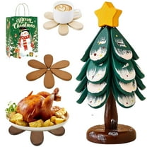 Lysliv Wooden Tree Trivets for Hot Dishes, Christmas Tree Shape Trivet Set of 4 for Hot Pot Pans, Wood Coasters for Bowls Teapots Drinks Plates