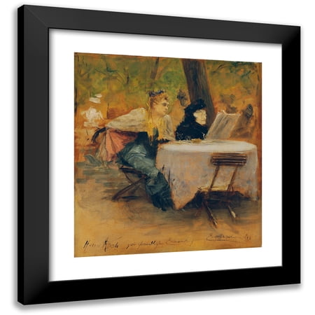 Josef Engelhart 12x13 Black Modern Framed Museum Art Print Titled - In the Garden Restaurant (1893)