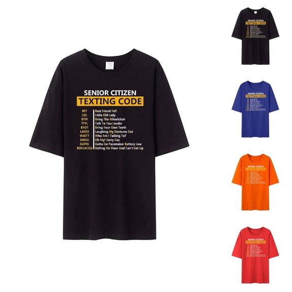 Senior Citizen Texting Code Graphic Tees for Men 2026 Summer Casual Short Sleeve Crewneck Funny People Saying T Shirts