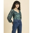 thumbnail image 2 of MoomayaWomens PrintedRuched Top,Sweetheart Neckline, Long Sleeves Crop Top, 2 of 8