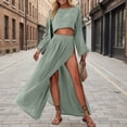 thumbnail image 2 of FYEGRE Womens Two Piece Set Linen Blend Short Top With High Waist Slit Skirt Outfit 2 Piece Set High Slit Skirt Boho Maxi Dress Beach Cover Ups for Women Sarong Vacation Outfits Green M, 2 of 4