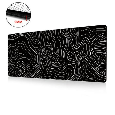 Topographic White/Black Gaming Mouse Pad With Perfect Glide Wide, Big, Long J