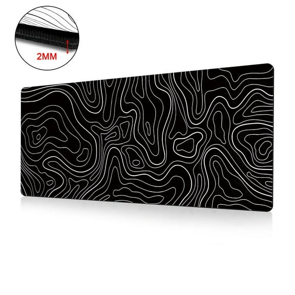 Topographic White/Black Gaming Mouse Pad With Perfect Glide Wide, Big, Long J