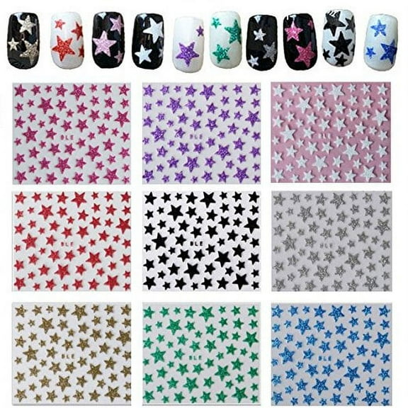 Wrapables® Glitter Stars Nail Stickers Sparkly Nail Art (10 sheets)