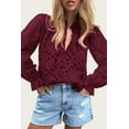 thumbnail image 3 of PRETTYGARDEN Women's Dressy Casual Blouse Tops Fall Puff Long Sleeve Button V Neck Hollow Out Lace Embroidered Shirts, 3 of 7